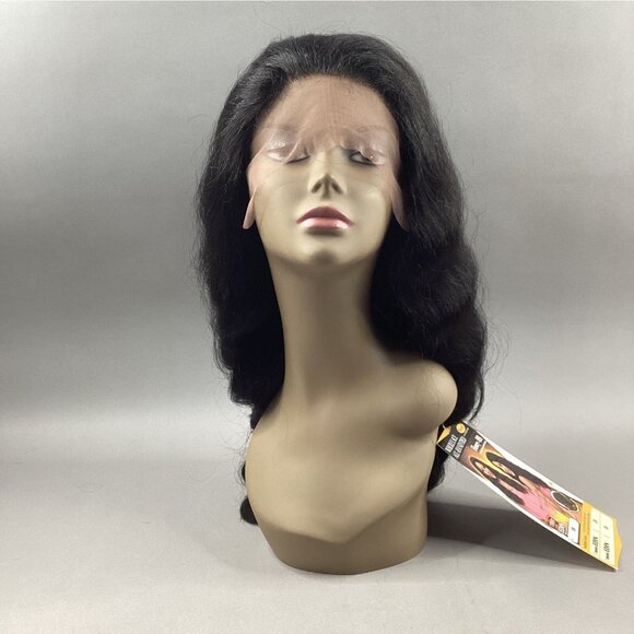 Edin #1B Off Black Body Wave Brazilian Human Hair Blend Lace Front Wig - Picture 2 of 11